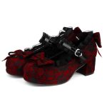 Luxmax Women Kawaii Mid Block Heel Mary Jane Rockabilly Pumps With Bow Platform Chunky Heel Cute Sweet Shoes Size 10.5 M Us Red-