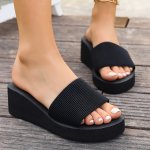Women's Casual Summer Wedge Slide Sandals - Breathable Mesh Open Toe Thick Sole Platform Shoes For Beach & Vacation