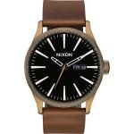 Nixon Sentry Leather Mens Watch - Brass Black Brown
