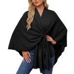 Elegant Shawl Wraps Soft Open Front Poncho Sweater Women's Elegant Solid Color Cape Shawl For Spring Fall Winter Black