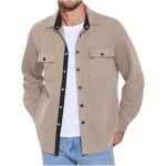 Mens Quilted Shirt Jacket Lightweight Long Sleeve Snap Button Shacket Warm Fall Winter Coat With Pockets Mens Jacket Khaki 2XL