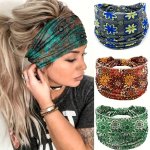 1PC Boho Floral Pattern Headbands Women Wide Head Bands Knotted Turban Hairbands Nonslip Tie Dye Hair Bands Floral Elastic Headb