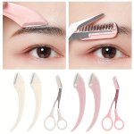 2PCS Stainless Steel Eyebrow Trimmer Set - Ambidextrous Curved Eyebrow Razor With Comb Unscented Beauty Tool For Hair Removal Su