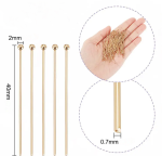 24K Gold Plated 40MM Ball Head Pins 0.7MM 21 Gauge Stainless Steel Jewelry Making Pins For Charm Earrings 10PCS