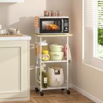 Threehio Rolling Kitchen Microwave Cart 3 Tier Microwave Table Stand With Adjustable Shelf Kitchen Storage Rack On Wheels Coffee