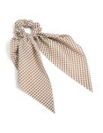 Brown & White Fabric Checkered Print Scrunchie Scarf