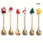 6PCS Christmas Coffee Spoon Doll Cute Coffee Spoon Set Stainless Steel Mixing Christmas Spoon For Restaurant Christmas Party Des