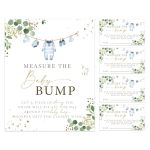 Whaline Baby Shower Games 50PCS Eucalyptus Leaves Measure The Baby Bump Cards With Sign How Big Is Mommy's Belly Game Cards For
