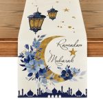 Artoid Mode Castle Lantern Flower Ramadan Table Runner Seasonal Kitchen Dining Table Decoration For Home Party Decor 13X120 Inch
