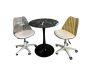 Modern Round Dining Table Set With Black Marble Top White Rolling Chairs Black Pedestal Base