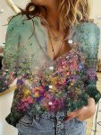 Floral Print Button Front Shirt Casual Long Sleeve Shirt For Spring & Fall Women's Clothing