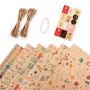 6 Sheets Birthday Gift Kraft Wrapping Paper With Tape Ropes Stickers