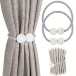 Magnetic Curtain Tiebacks Set - 2PCS Classic Woven Texture Drapery Holdbacks With Strong Magnets Easy-to-use Rope Holders For Ho