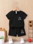 Summer Cartoon Bear Print Romper Set For Boys Short Sleeve T-Shirt And Shorts Soft Polyester Fabric Machine Washable Cartoon Design Suitable For 12 Years