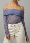 LaCie Lace Off Shoulder Long Sleeve Top - Dusty Blue