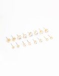 Goldair Gold Mixed Shaped Diamante Stud Earrings 8-PACK