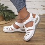 Casual Solid Color Hook-and-loop Wedge Sandals - All-season Toe-strap Platform Heels With Round Toe Design Synthetic Upper inner