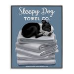 Stupell Industries Sleepy Dog Towel Co. Adorable Boston Terrier Bathroom Design By Brian Rubenacker Black Framed Wall Art 11 X 1