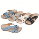 Women's Wedge Slide Sandals Flower Decor Open Toe Slip On Arch Support Shoes Casual Outdoor Sandals