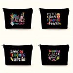 Teacher Pattern Cosmetic Bag Portable Zipper Makeup Storage Bag Trendy Coin Purse Travel Toiletry Organizer Bag Teacher Apprecia
