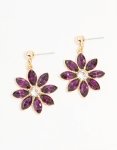 Goldair Gold Purple Diamante Flower Drop Earrings