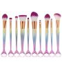 10 Piece Mermaid Professional Makeup Brush Cosmetic Set - Matte Rainbow