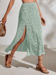 Floral Print Split Thigh Skirt Vacation Style Skirt For Spring & Summer Women's Clothing
