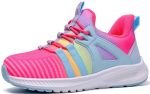 Yolark Boys Girls Sneakers For Kids Non-slip Tennis Shoes Fashion Lightweight Breathable Running Sport Athletic Pink White Big S