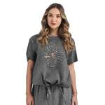 Overdyed 2 Textured Sequin Cornelli Embroidered Top - Charcoal Free