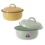 18CM Enamel Food Dish With Plain Lid - 2 Pack