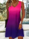 Gradient Color V-neck Tank Dress Casual Sleeveless Loose Summer Dress Women's Clothing