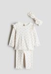 3-PIECE Ribbed Cotton Set - White Floral