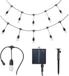 5M LED Solar Powered Outdoor Hanging Bulb Socket String Lights - 10-BULB Ww