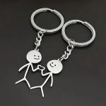 2PCS SET Stickman Matching Heart Keychain Cute Funny Alloy Key Chain Ring Purse Bag Backpack Charm Valentines Gift For Him Her