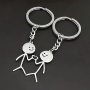 2PCS/SET Stickman Matching Heart Keychain Cute Funny Alloy Key Chain Ring Purse Bag Backpack Charm Valentines Gift For Him Her