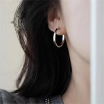 1 Pair 925 Sterling Silver Stud Hoop Earrings Elegant & Simple Style For Women And Girls Daily And Party Accessory Fashion Jewel