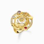 Yellow-gold Plated Cocktail Ring With Half-ball And Stones - 56