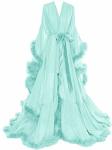 Women's Feather Bridal Robes Long Wedding Scarf Illusion Bathrobe Sleepwear Lingerie Nightgown With Belt Turquoise XXL