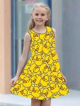 Cartoon Duck 3D Sleeveless Dress For Girls Novelty Cartoon Dress For Daily Holiday Wear