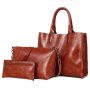 Fcg Faux Leather Shoulder Handbag 3 Piece Set - Toffee Brown