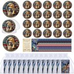 Kenning 90 Pcs 250TH Anniversary Coin Gifts 3D Usa Enamel Pins With Greeting Cards For Patriot's Day 4TH Of July Celebration Com