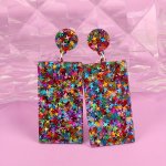 Rectangle Shape Colorful Sequins Decor Dangle Earrings Bling Bling Simple Style Acrylic Jewelry Female Gift