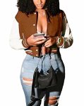 Mintsnow Womens Long Sleeve Button Down Baseball Jackets Casual Varsity Jacket Open Front Biker Streetwear Brown M
