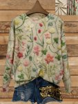 Floral Print Thin Sweater Casual Crew Neck Long Sleeve Sweater For Spring & Fall Women's Clothing