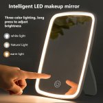 LED Makeup Mirror With Touch Sensor 3 Color Lighting Modes - White Natural & Warm Light Adjustable Brightness Portable Folding T
