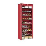 Multipurpose Portable Folding Shoe Rack 9 Tier -red