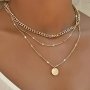 3-LAYERED Chain Design Pendant Necklace Bohemian Elegant Style 14K Gold Plated Jewelry Daily Casual