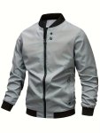 Men's Spring And Autumn Contrast Color Stand Collar Long Sleeve Zip Up Windbreaker Jacket Lightweight And Versatile Sports Jacke