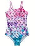 One-piece Mermaid Swimsuit For Girls - Fish Scale Design Perfect For Pool And Hot Spring Fun