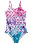 One-piece Mermaid Swimsuit For Girls - Fish Scale Design Perfect For Pool And Hot Spring Fun